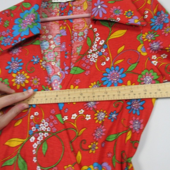 Mollie Parnis At Home Wrap Maxi Dress Day True Vintage Red Floral 70s Retro 612 - Picture 11 of 11